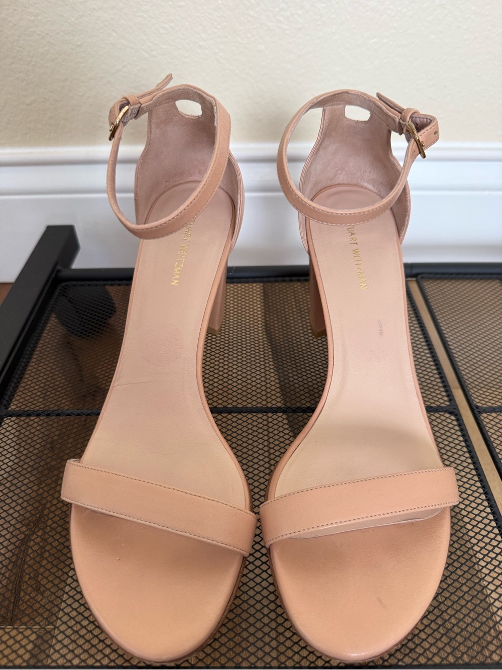 Stuart Weitzman Nude Ankle-Strap Block Heels